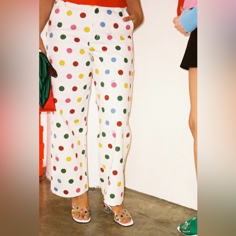 Lisa Says Gah White Wide-Leg Polka Dot Pants - Picture 3 of 3